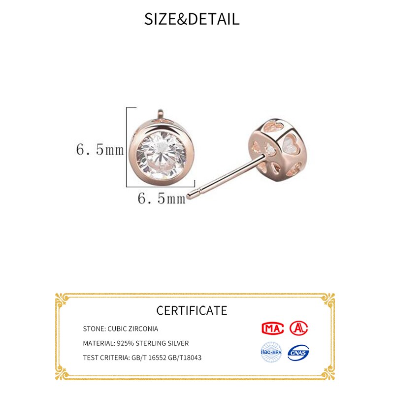 INZATT 925 Sterling Silver Zircon Heart Stud Earrings Rose Gold Colour Crystal Jewelry Accessory For Women Wedding Party