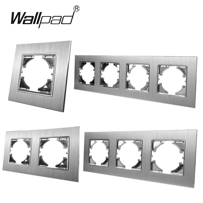Metal EU 1 Gang Light Switch and Socket Wallpad 156*86mm Satin Panel 16A Schuko EU Power Socket 2 Way Switch with Clips Mounting