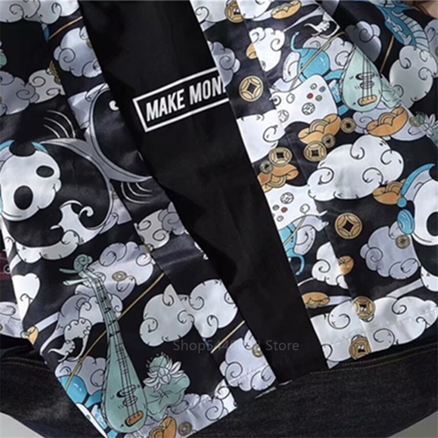 Japanse stijl traditionele kleding mannen aziatische oosterse streetwear jas samurai haori panda kraan patroon kimono top