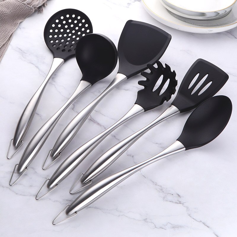Set Ustensiles De Cuisine En Silicone - Spatule, Passoire, Louche, Spatule à Riz - Coloré, Antiadhésif, Sécurité Alimentaire