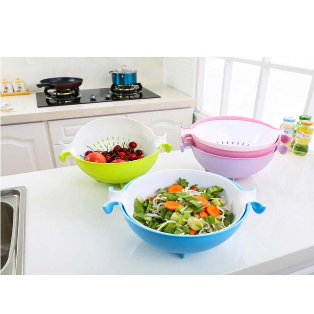 2-in-1 Kitchen Strainer Colander and Bowl Sets Large Washing Bowl and Strainer Detachable Colanders Strainers Set (Purpl