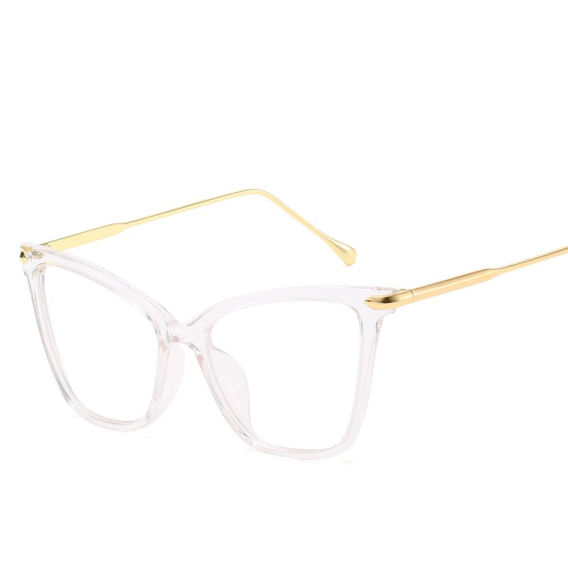 Retro brillestel kvinder katteøje briller store gennemsigtige klare briller stel til kvinder metal ben: Gennemsigtig
