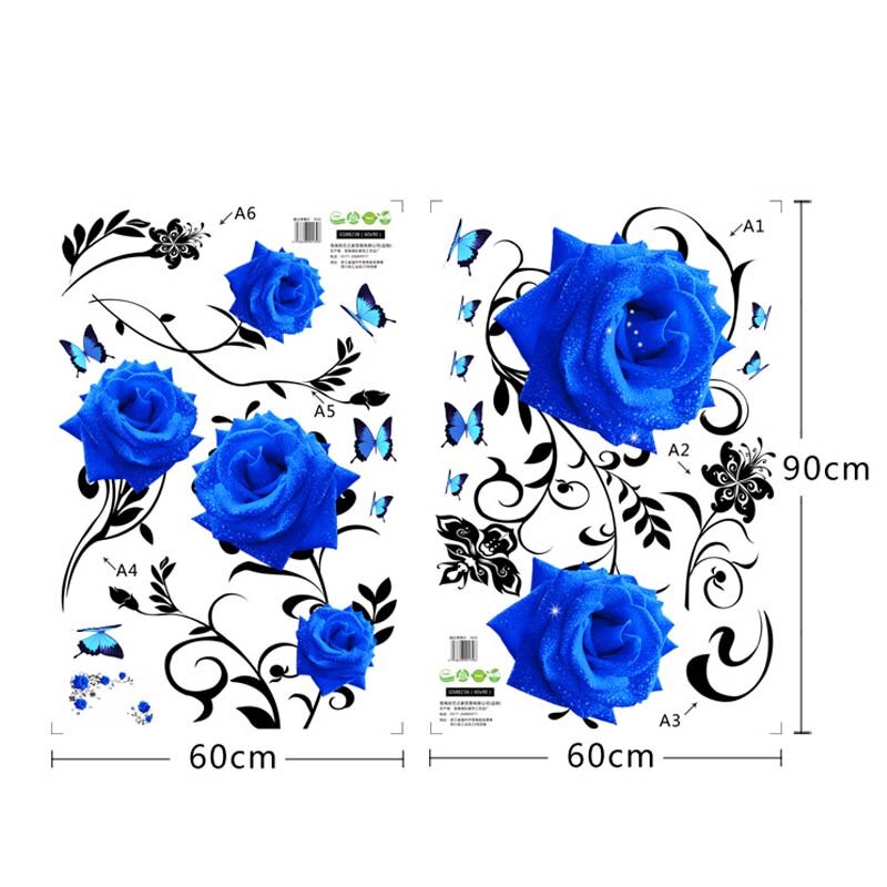 3d blue rose wall stickers home decor removable bedroom large flower wall decals for living room
