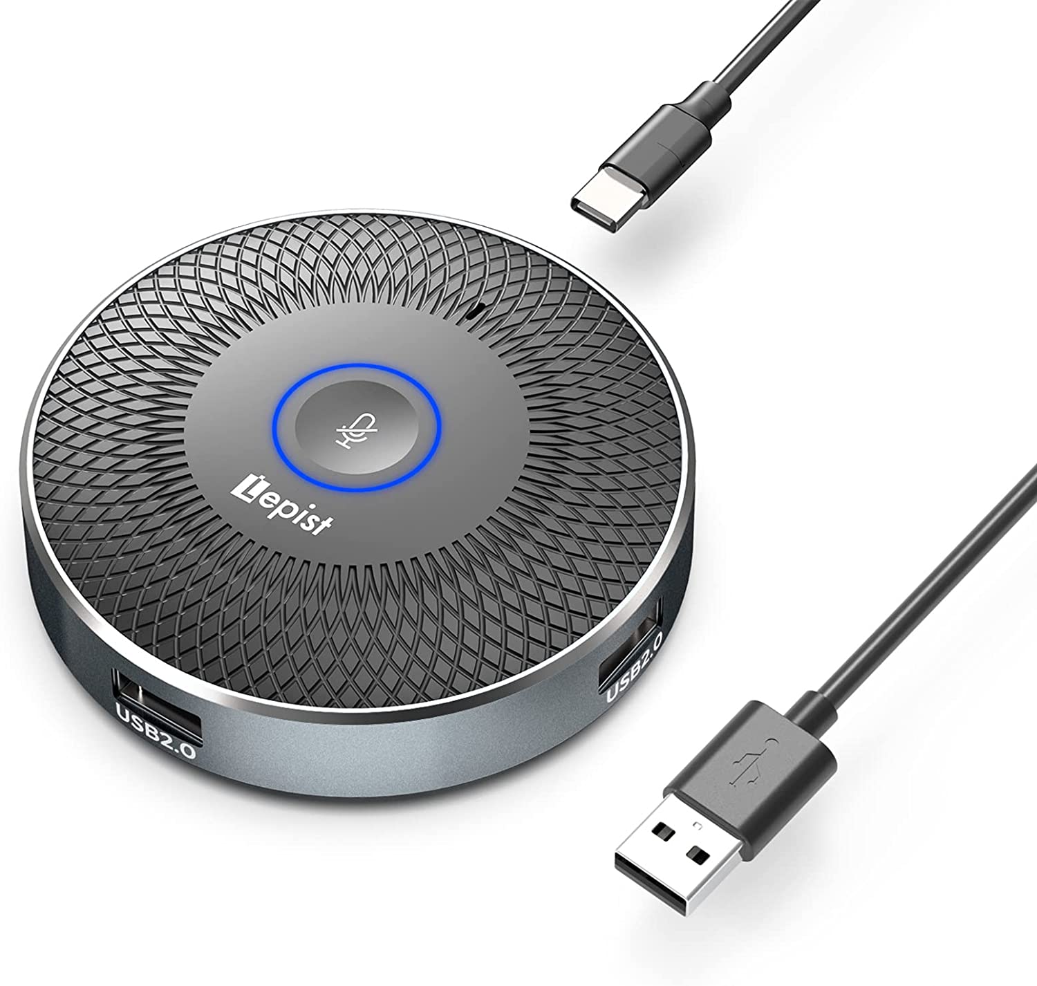 Micrófono de conferencia, micrófono portátil para computadora USB 3 en 1, 360 ° Pastilla omnidireccional para escritorio/portátil/tableta, reuniones, micrófono Skype