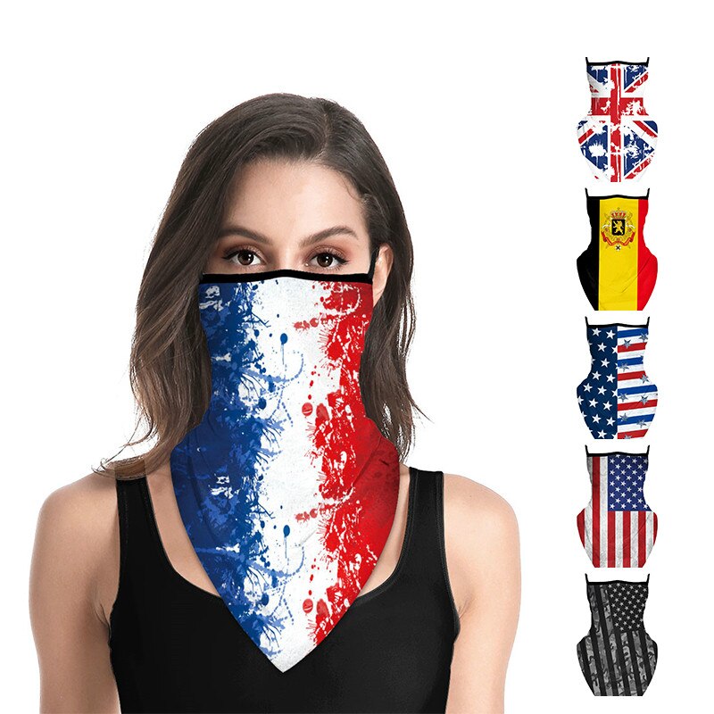 Foulard Triangle avec drapeau français, cache-nez avec crochet d'oreille, multifonctionnel, anti-poussière, respirant, Tube Bandana, réutilisable, masque de randonnée