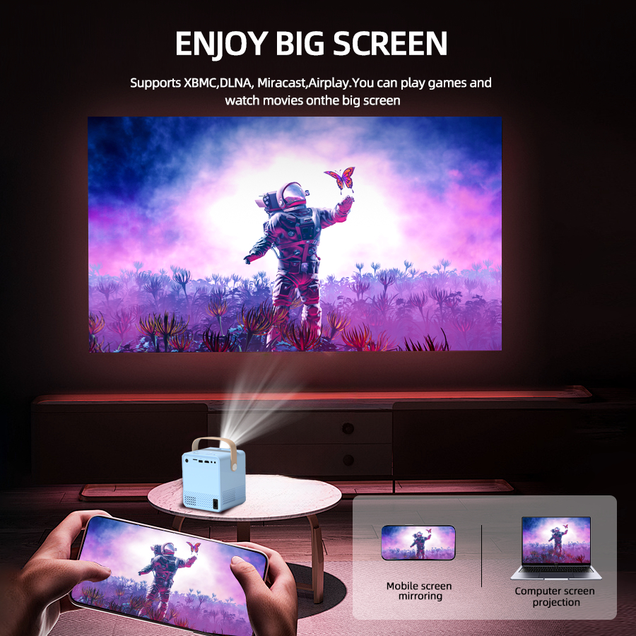 2025 Novo Projetor 4K Ultra HD, Sistema Android Construído, Conexão WiFi 5G para Projeção de Tela de Telefone, Compacto e Portátil, Su