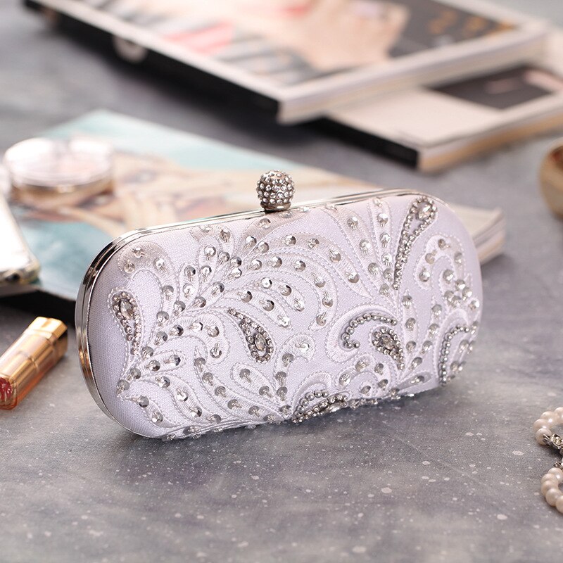 Solid Evening Bags Luxury Peacock Feather Clutches Wedding Banquet Box Bag Party Shoulder Pouch With Rhinestone