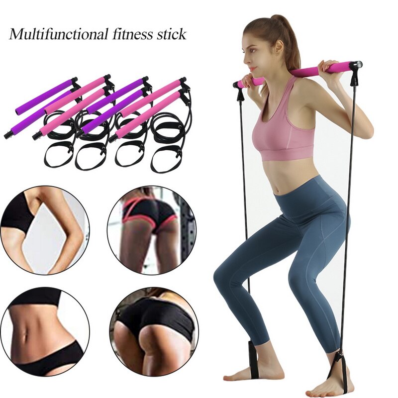 Elastik yoga pilates bar kit krop mave modstand reb yoga stang pilates stick fitness bar body workout