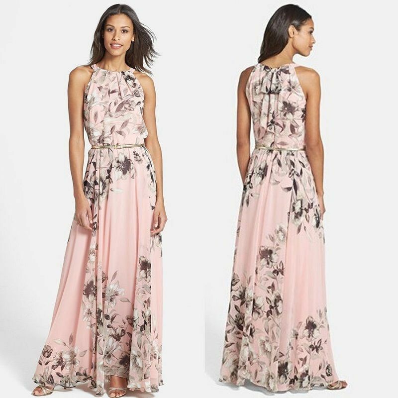 Women Summer Casual Floral Sleeveless Evening Party Cocktail Long Dress