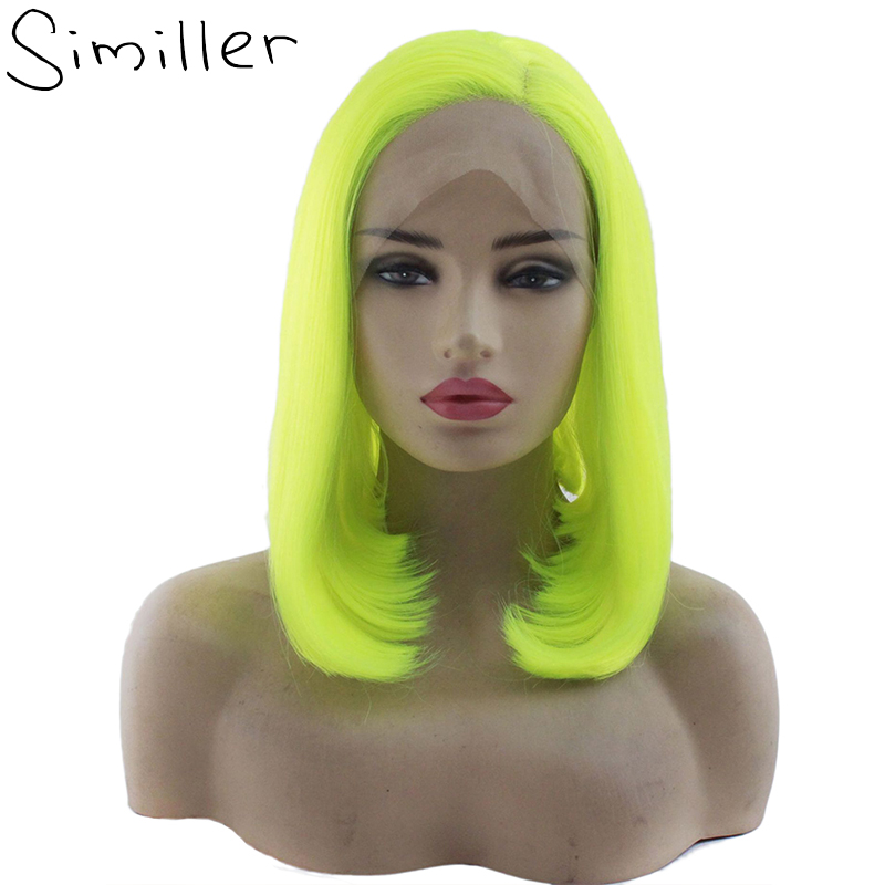 Similler groene fluorescerende roze bob synthetische kant voorpruiken kort haar steil voor vrouwen zwart klassiek middendeel