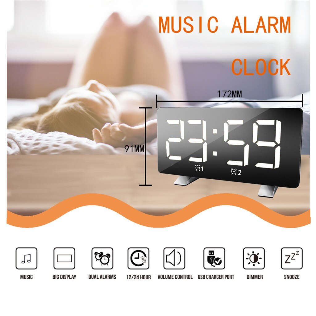 Chord Tone Alarm Clock Led Large Screen Display Portable Charging Subclock Display Time Night Lcd Light Table Desktop Usb Cable