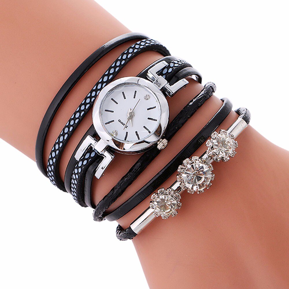 Vrouwen horloges Luxe Strass Lederen Armband Horloge Vrouwen Dames Quartz Horloge Casual Horloges Relogio Feminino * 741