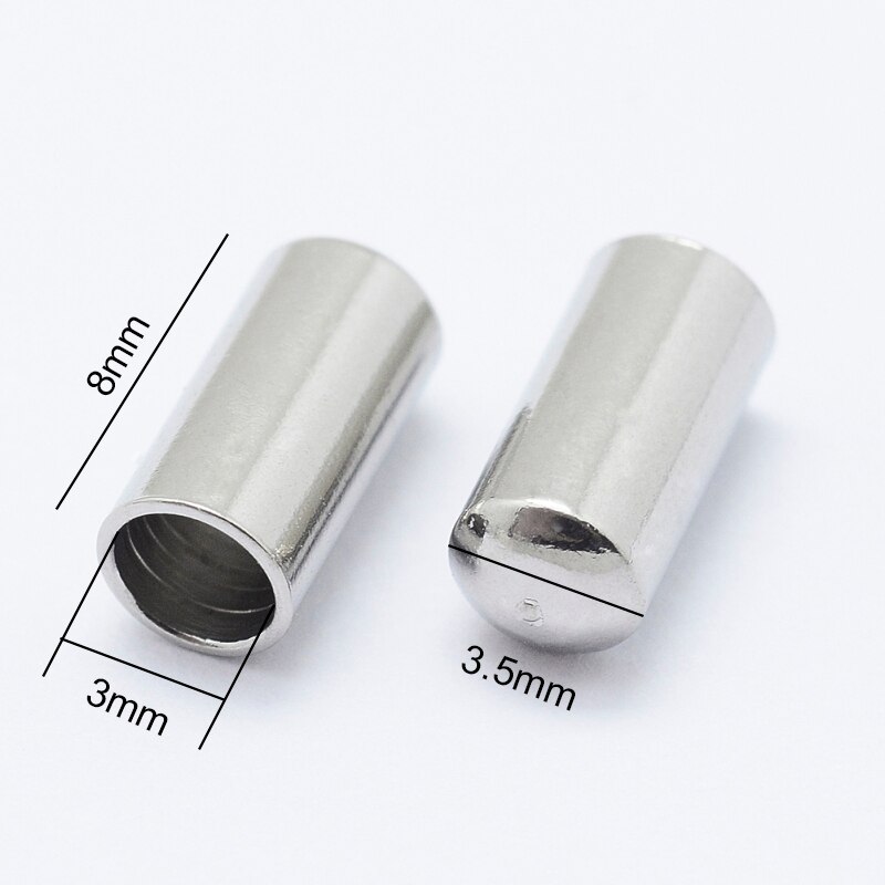 20 Pcs Stainless Steel Column End Caps Leather Cord Ends Leather Cord Terminators for DIY Bracelet Jewelry Crafts Making: 8x3.5mm  20pc