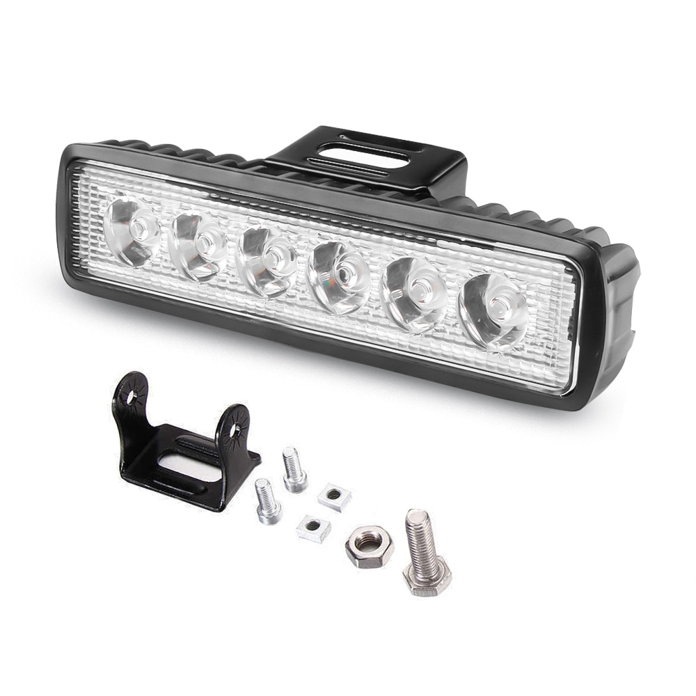 Single row led light bar 12v 18w work light atv offroad led bar lights for trucks traktor auto pære spot metal beslag