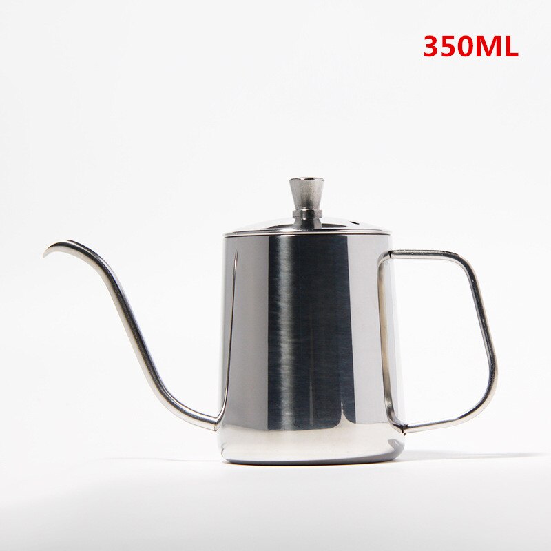 Tetera de goteo de 350ml y 600ml, teflón antiadherente para café o té, hervidor de goteo de acero inoxidable con cuello de cisne y boca fina: Silver 350ml