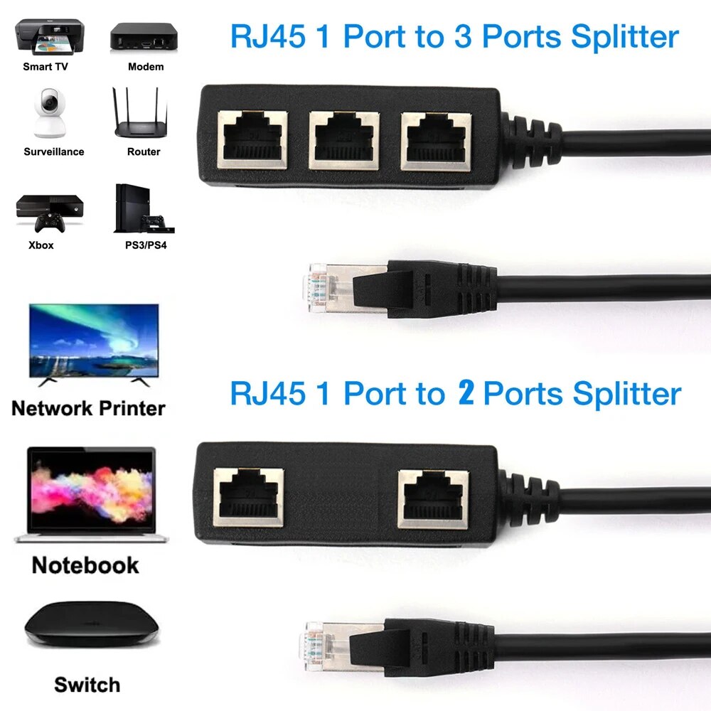 RJ45 1 bis 2/1 bis 3 Wege Splitter-Anschluss Netzwerkadapter Katze5 Katze6 Katze7 LAN Ethernet-Kabel für Netzwerkverlängerung