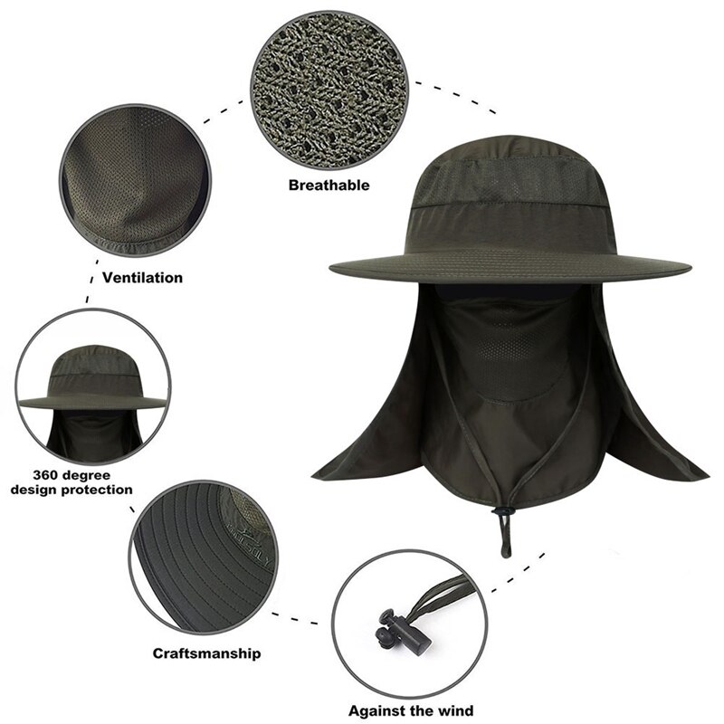 Sombrero de pesca gorro de verano cuello protección solar ala ancha de secado rápido gorra de sol pesca escalada hombres sombrero con cuerda