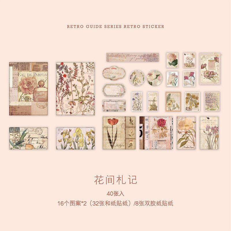 Étiquette Scrapbooking décorative Vintage Style timbre rétro, étiquette fleur, pour agenda, fournitures de papeterie: 1