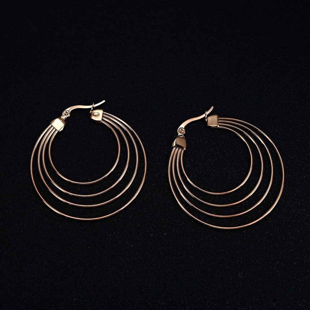 316l Stainless Steel Earrings Hoops With Ball Earing Double Layer Different Circle Round Gold Big Large Thick Hoop Earring: 4 rose gold