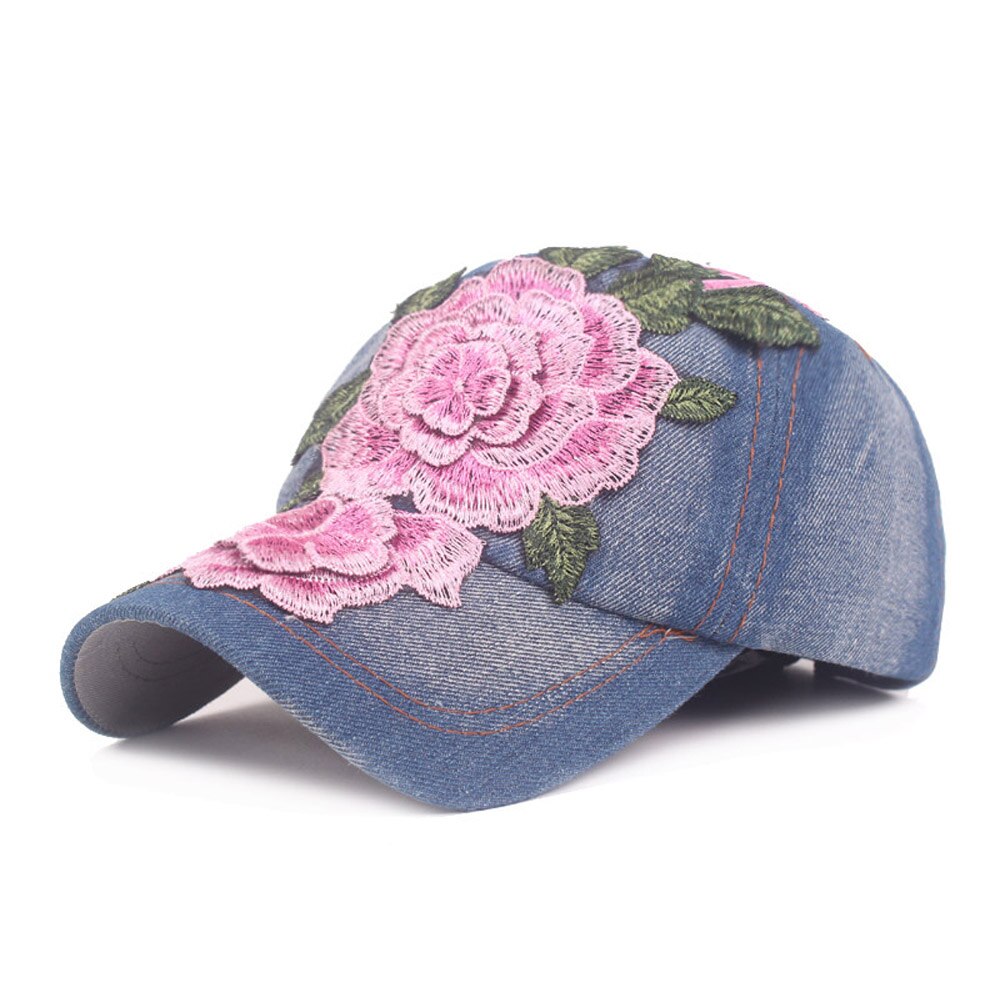 Feminino floral denim clássico boné chapéu de beisebol casual ajustável cowboy chapéus hatcs0407: Pink