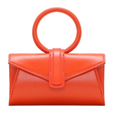 Frauen Handtasche Flap Leder Umhängetasche Schulter Tasche Hülle Tasche mit Ring Griff für Büro Täglichen: Orange / Mini19.10.4cm