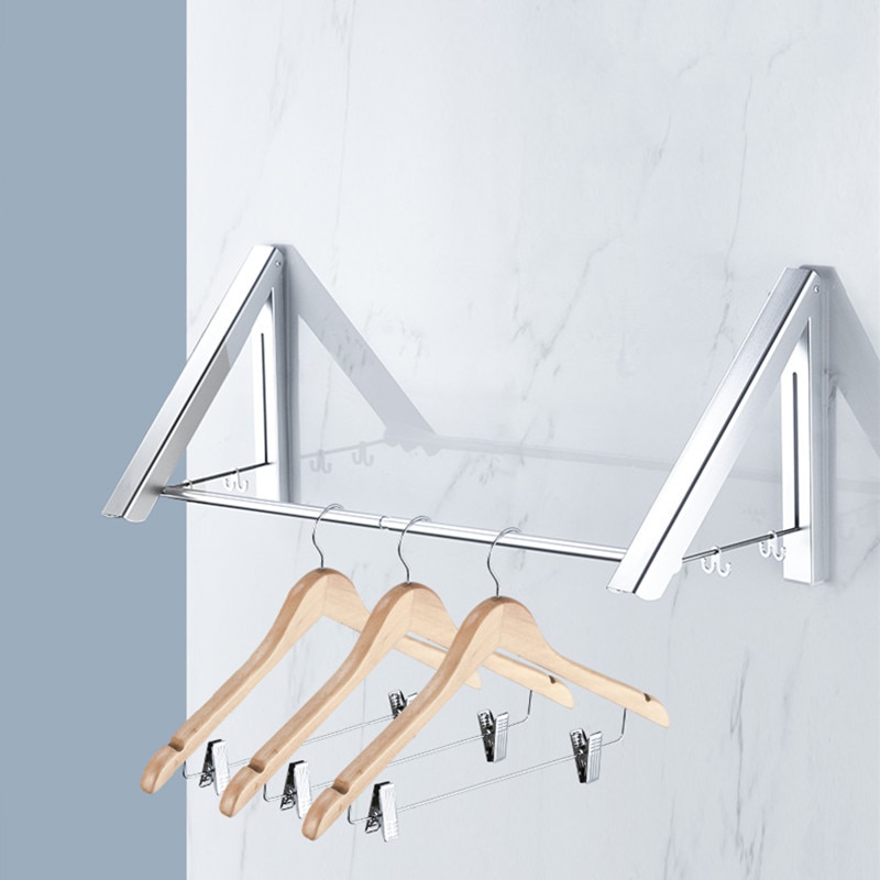 Tendedero plegable para el baño, tendedero ajustable para la colada del hogar, herramienta retráctil sin perforación para balcón, colgador de ropas multifuncionales para interiores