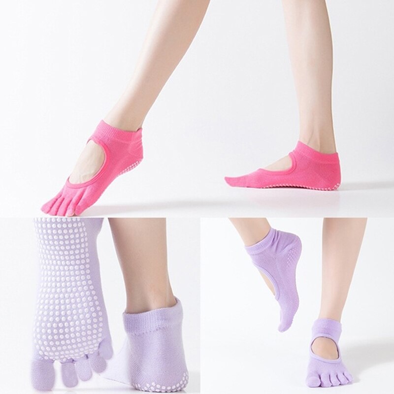 Damskie skarpetki robić jogi antypoślizgowe pięć palców bez pleców silikonowe antypoślizgowe 5 skarpetki z palcami balet siłownia sportowe poliestrowe skarpetki