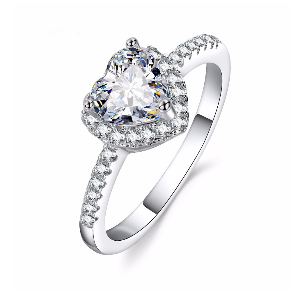 frauen Silber Überzogene Kristall Liebe Herz Geformt Ring für Hochzeit Engagement Braut Hochzeit Schmuck Finger Schmuck
