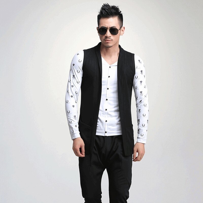 estilo japonés para hombre Casual verano sin mangas chalecos de longitud media ningún botón abierto Stitch ropa de calle chaleco masculino de talla grande