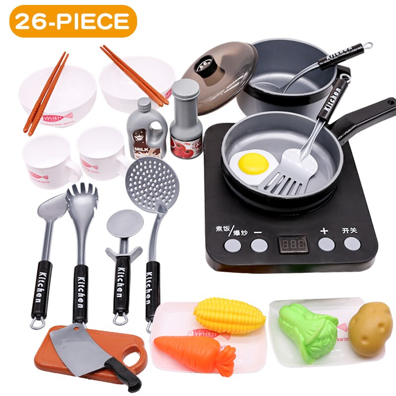 Bambini Cucina Giocattolo In Miniatura Set Giochi Di Imitazione Simulazione Cibo Pentolame E Utensili Per Cucinare Pentola Padella di Cottura Utensili della Casa del Gioco Giocattolo Per Bambini Regalo: 26pcs grey