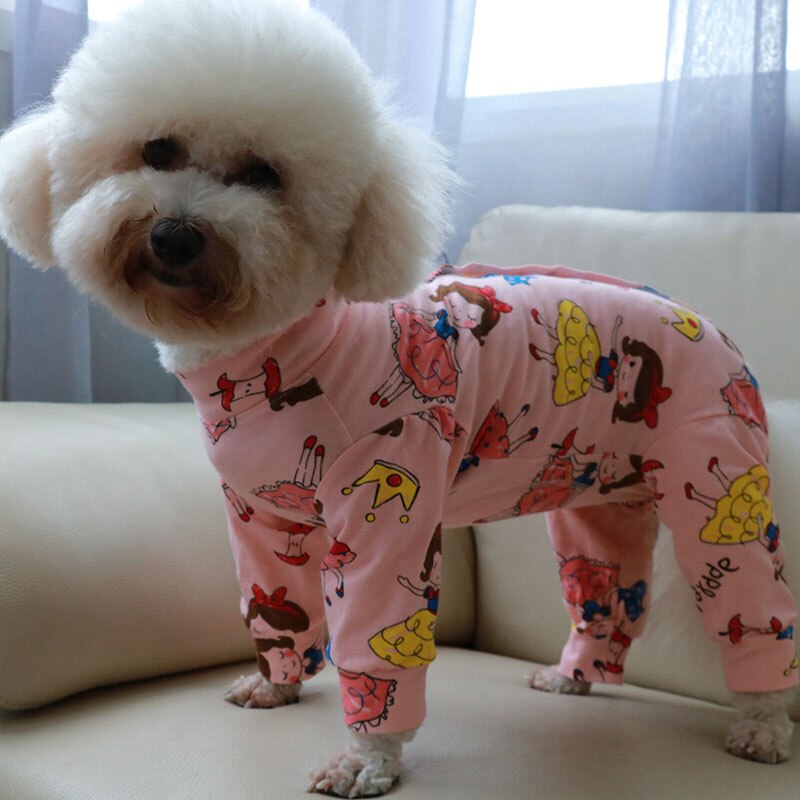 Mono estampado para perros pequeños, mono elástico para proteger el vientre, 100% de algodón, Chihuahua, caniche, ropa para cachorros