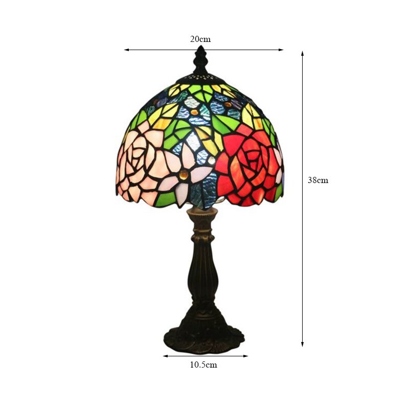 Woerfu 20cm tiffany bordlampe legering base rose lampeskærm soveværelse sengelampe retro bordlamper