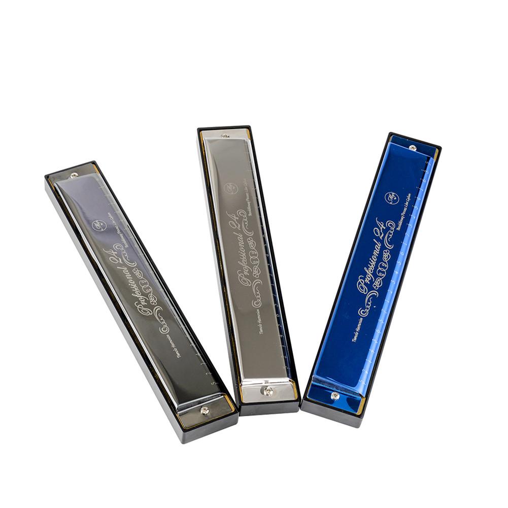 Harmonica polyphonique à 24 trous pour débutants, Instrument de musique , couleur argent/bleu/noir