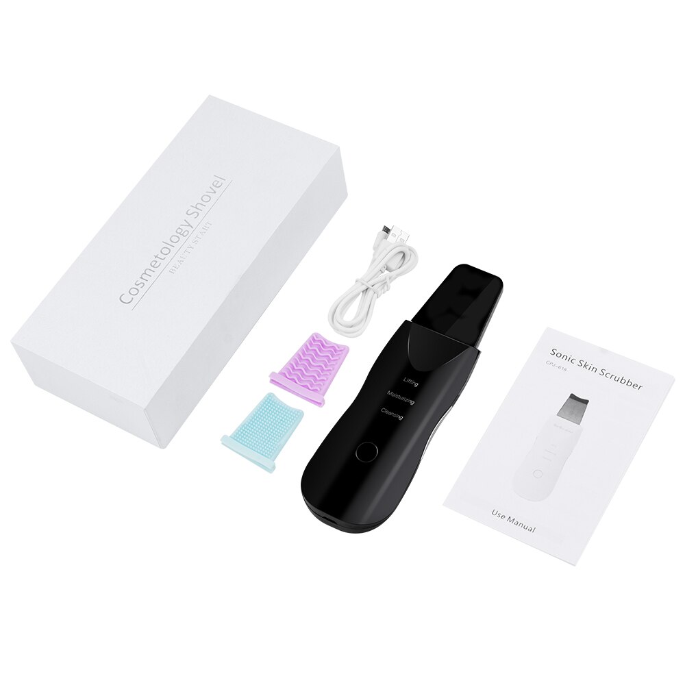 Piel ultrasónica máquina facial depuradora de limpieza removedor profundo espinilla cara blanqueamiento de tierra arrugas, manchas reducir: BLACK with box