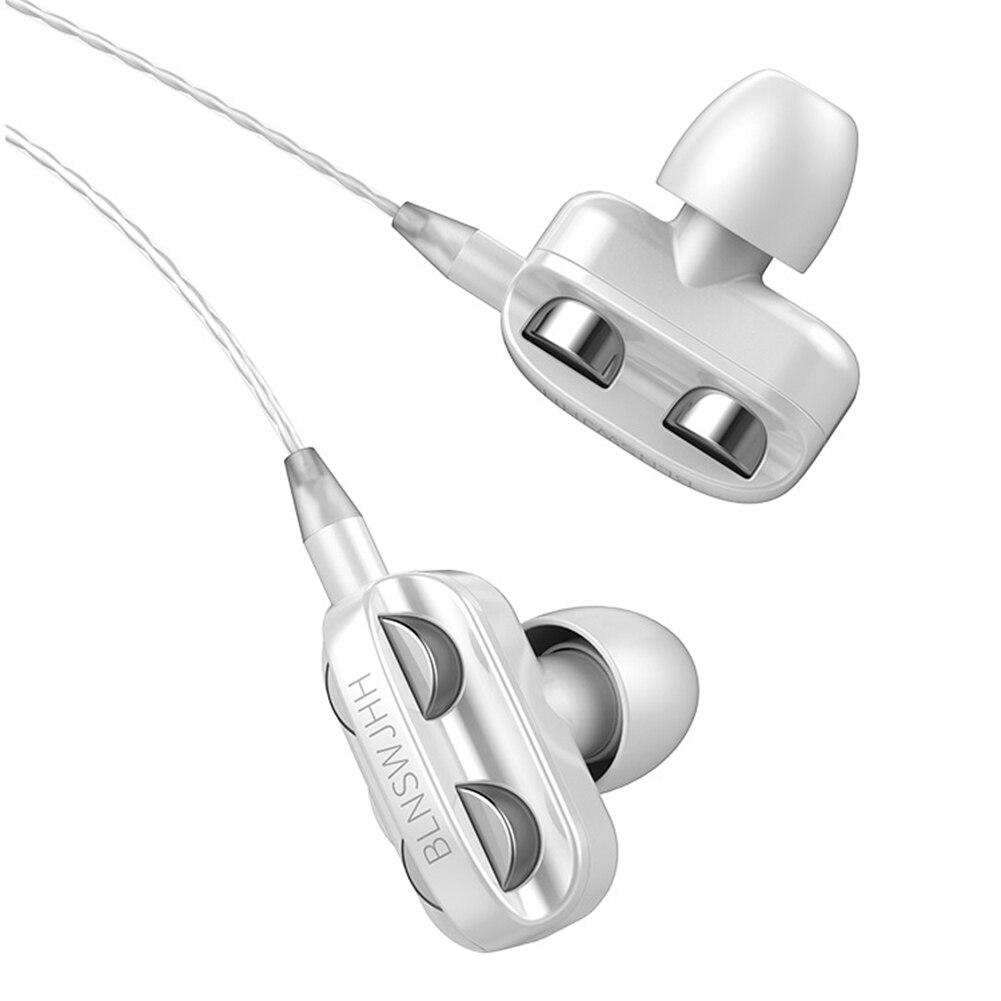 Dual Dynamic Circle Stereo Bass EarphonesIn-Ear 3.5MM Wired Earphones Metal Earpiece with MIC: white