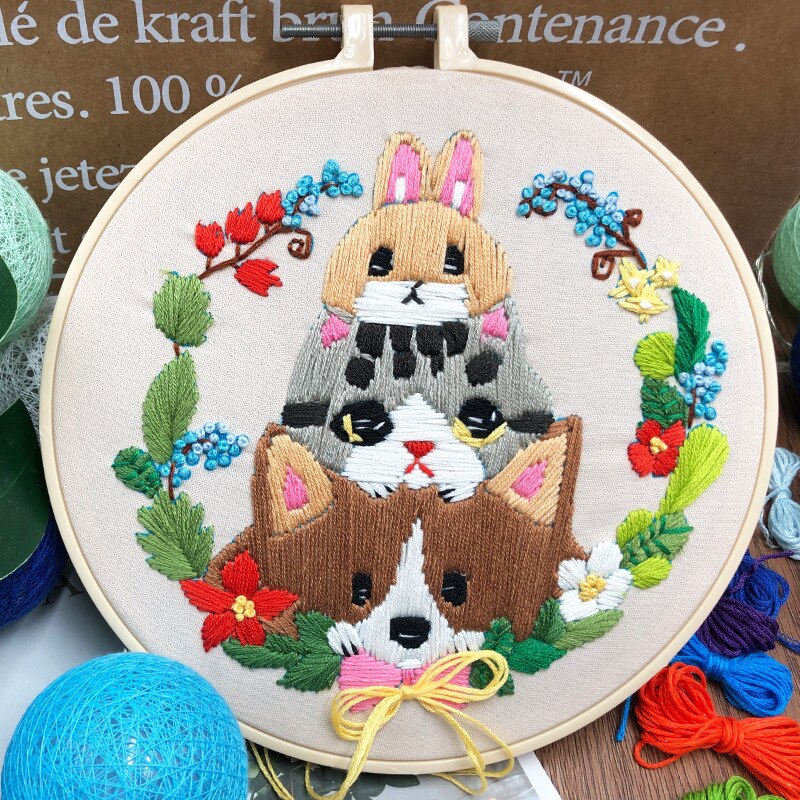Cartoon Kat Uil Magic Diy Punch Lint Naald Borduren Kit Set Voor Beginner Handwerkpakketten Handgemaakte Breien Borduren Thuis