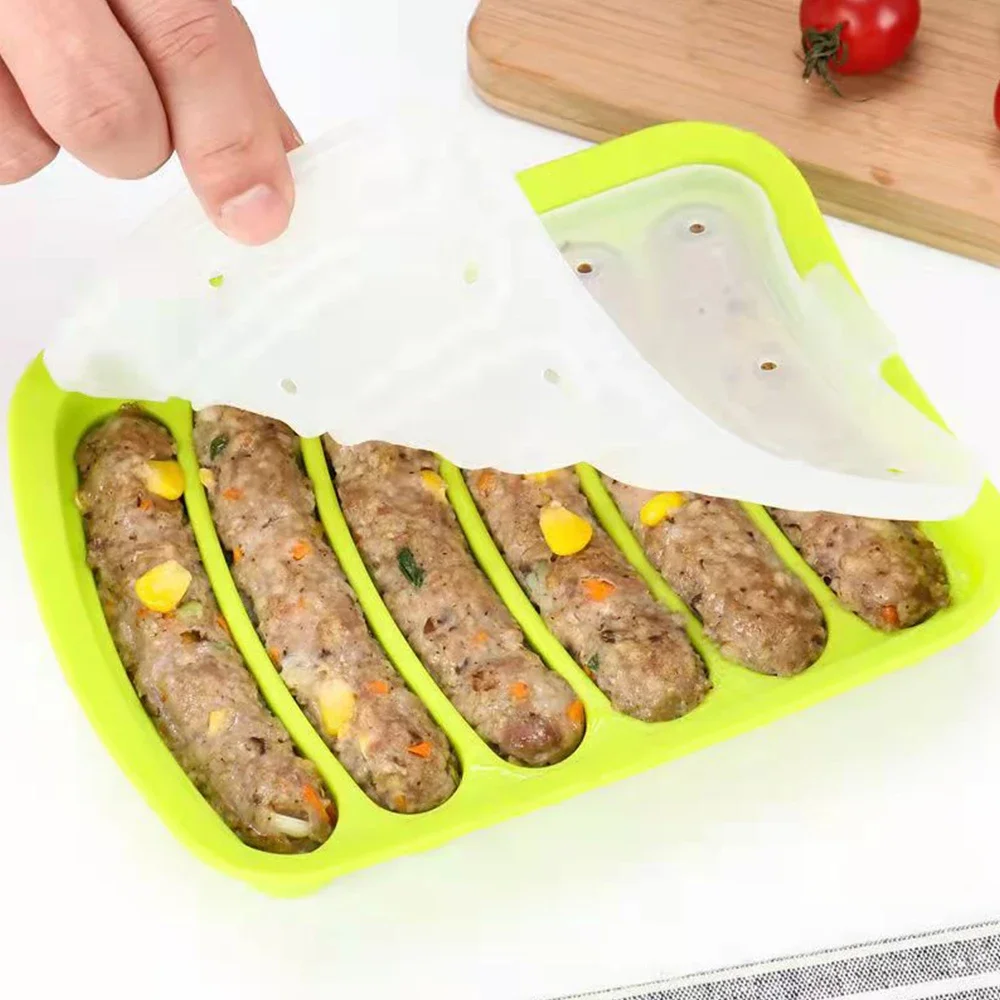 6 Grids Sausage Maker Mould Silicone DIY Ham Dog Making Moulds With Lid Kitchen Household Sausages Cake Baking Tools Molds
