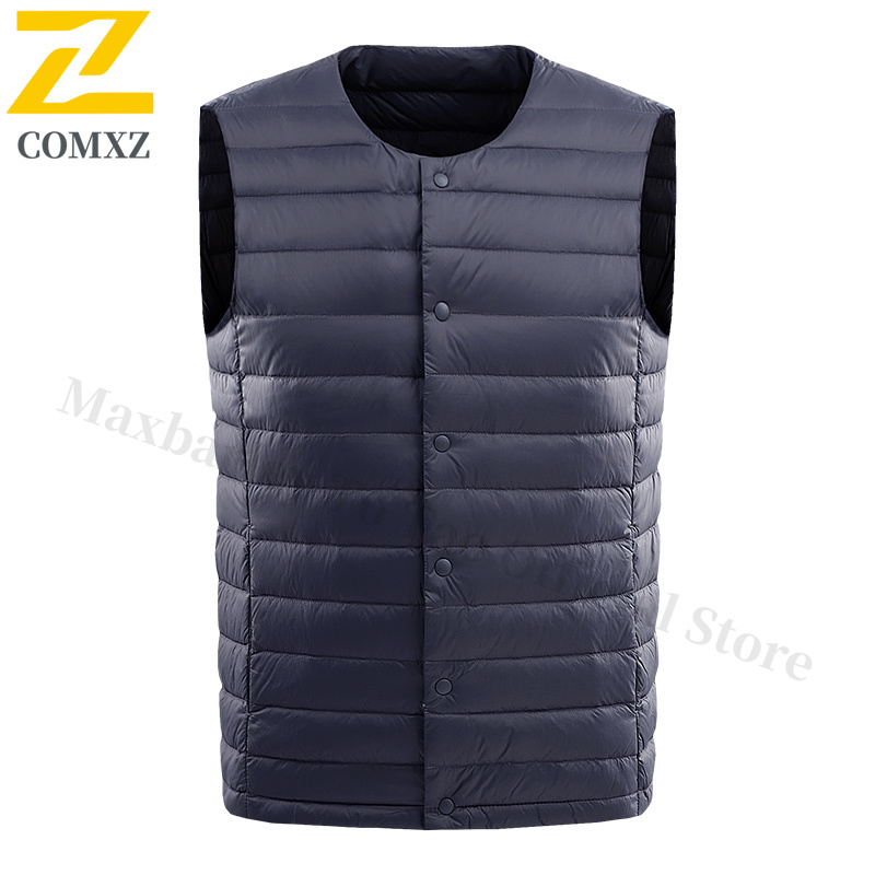 Winter Men's Sports Vest White Duck Down Lightweight Portable Waterproof Windproof Sleeveless Jacket for Hiking Camping Fishing: XXL / GRAY