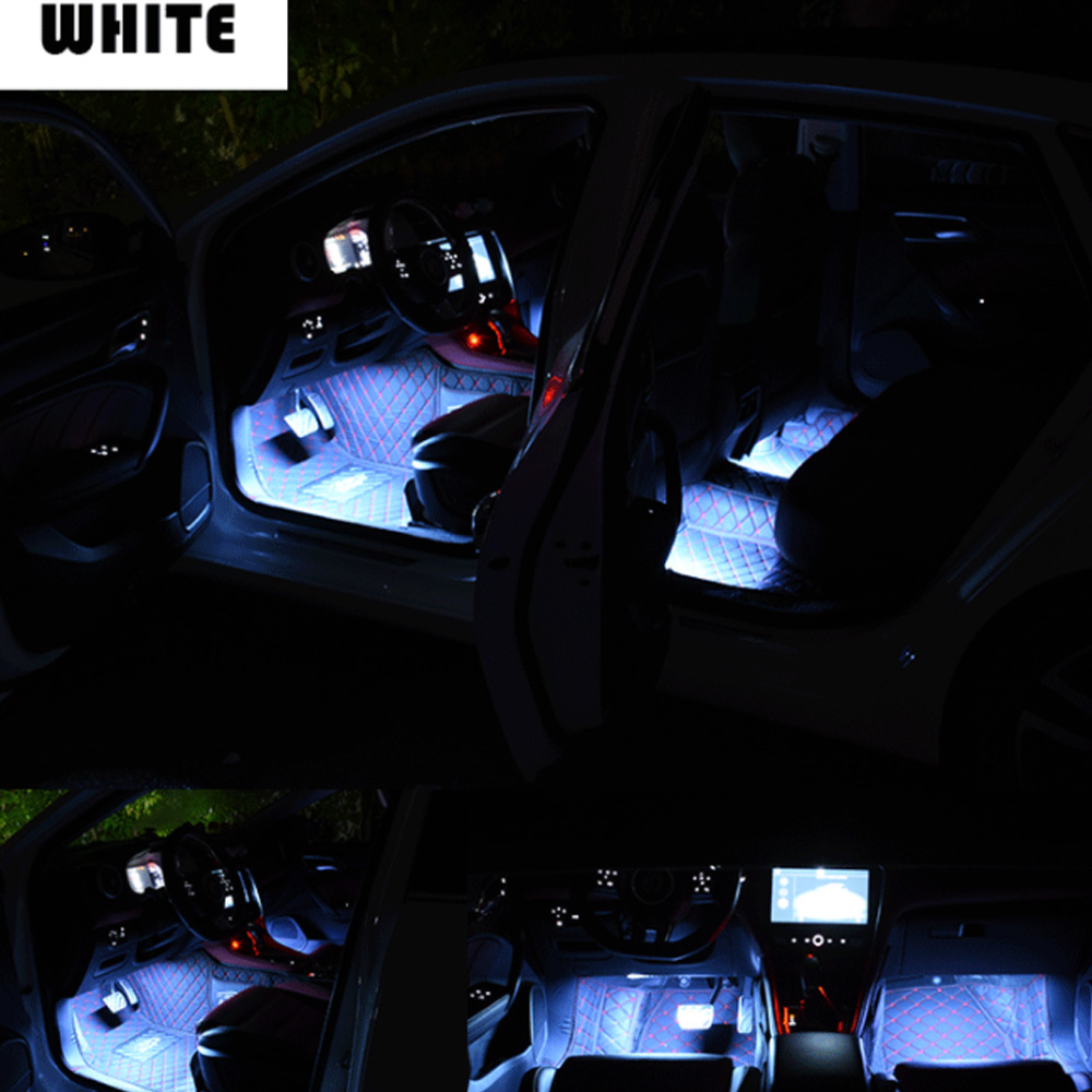 Luz ambiental para pies Interior de coche con USB, lámparas decorativas de ambiente automático, Kit de luces de tira para pies de 48 LED, accesorios para coche: Marfíl / BLANCO
