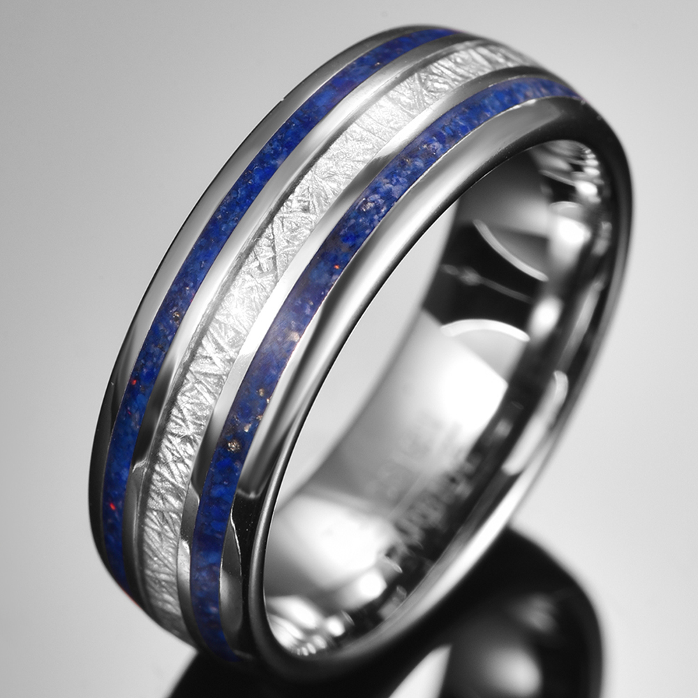 8mm jäljitelmä meteoriitti lapis lazuli volframikarbidi sormus miesten #39 aaa
