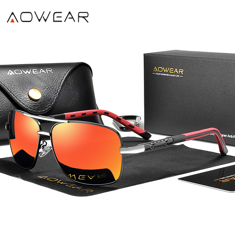 AOWEAR-Óculos de sol retro polarizados para homens e mulheres, UV400, óculos de sol vintage, óculos espelho unisex com estojo, dirigindo: Laranja