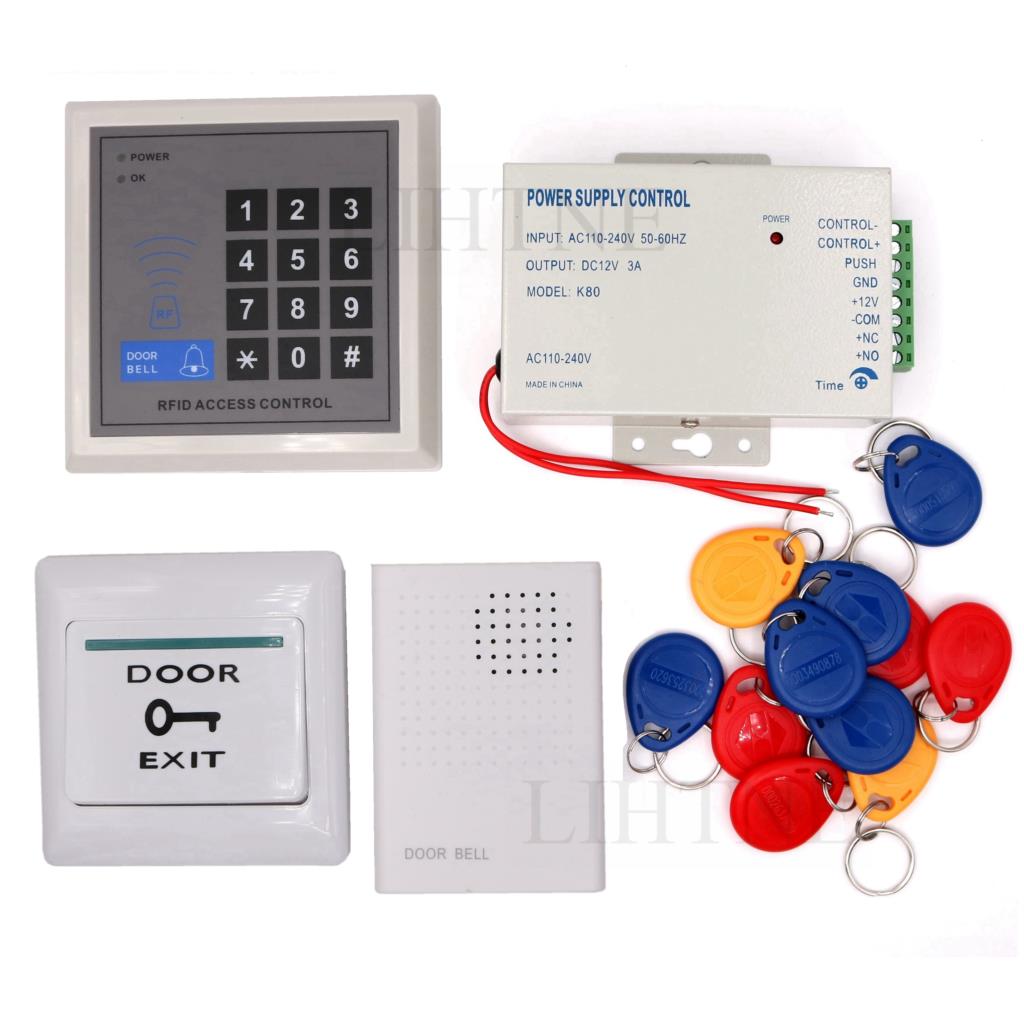 Biometric RFID 125KHz Proximity Card Door Entry Building Door Access Control System (Keypad Power Exit button Doorbell Keyfob): 125Khz Card Gray