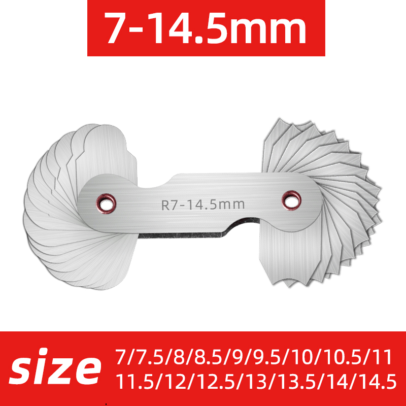 Radius template R gauge R1-6.5 7-14.5 15-25 26-80 radius gage plate fillet gaug External Internal Concave Convex Measuring tools: Brown