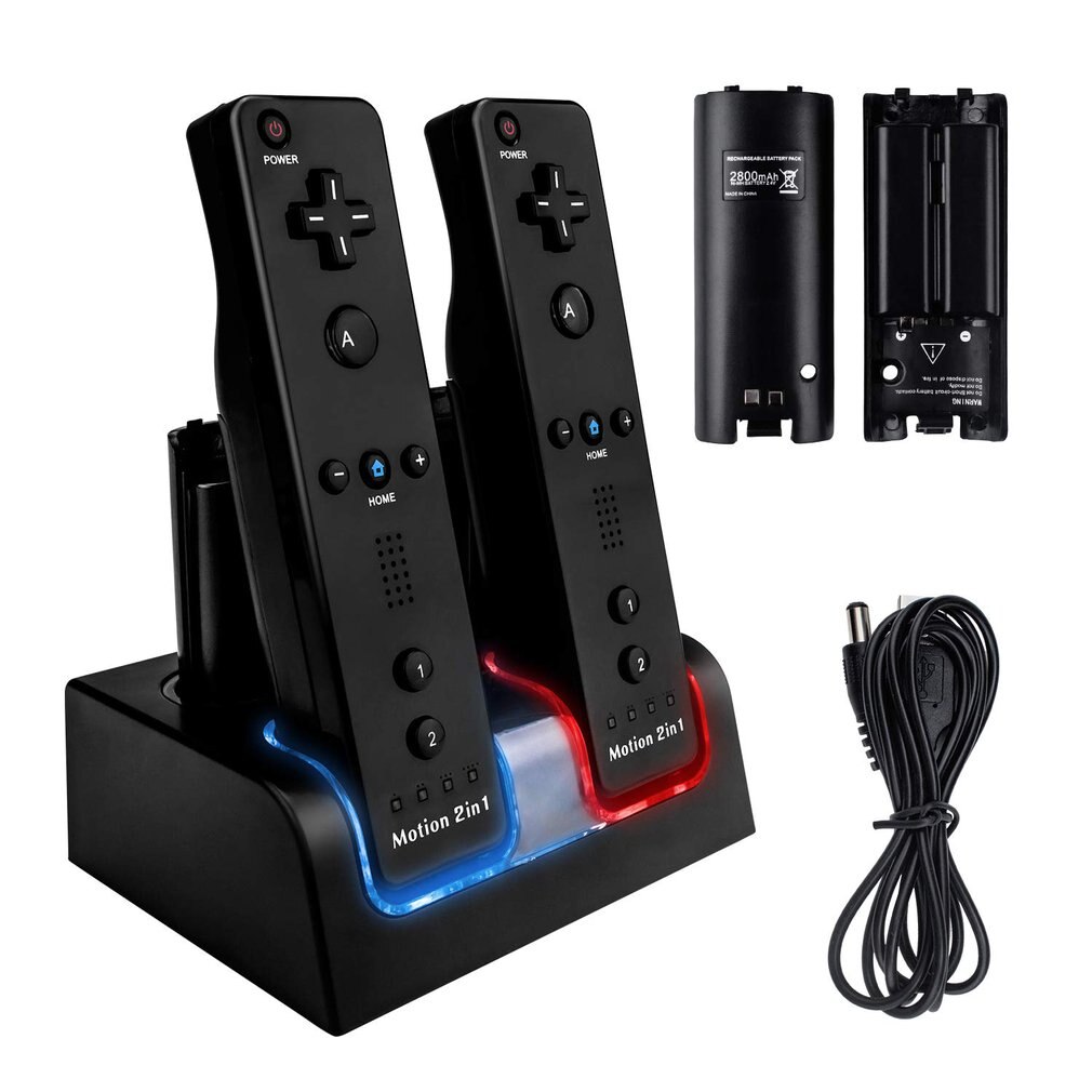 Afstandsbediening Dual Charging Dock Station + 4X2800Mah Batterij Voor Nintendo Wii Gamepad Charger Met led Licht