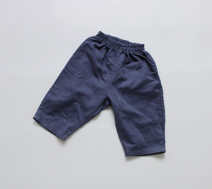 Zomer Baby Jongens Linnen Katoen Kalf-Lengte Broek Koreaanse Stijl Kinderkleding Pure Kleur Losse Kinderen Casual Broek: Blauw / 4T