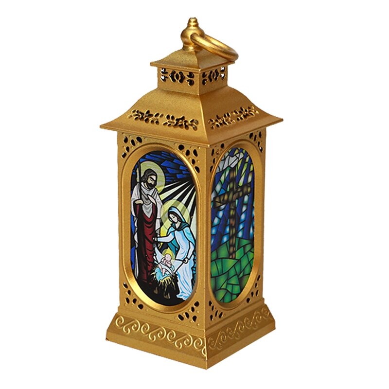 Adornos de lámpara LED de Navidad, colgante de luz de viento religioso de Jesús, decoración de linterna,