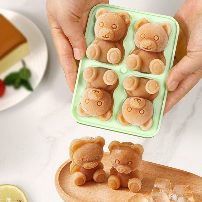 4 Grids Bear Ice Mold 3D Bear Silicone Ice Cube Tray Cartoon DIY Ice Ball Juice Milk Ice Maker Chilled Drinks Kitchen Tool