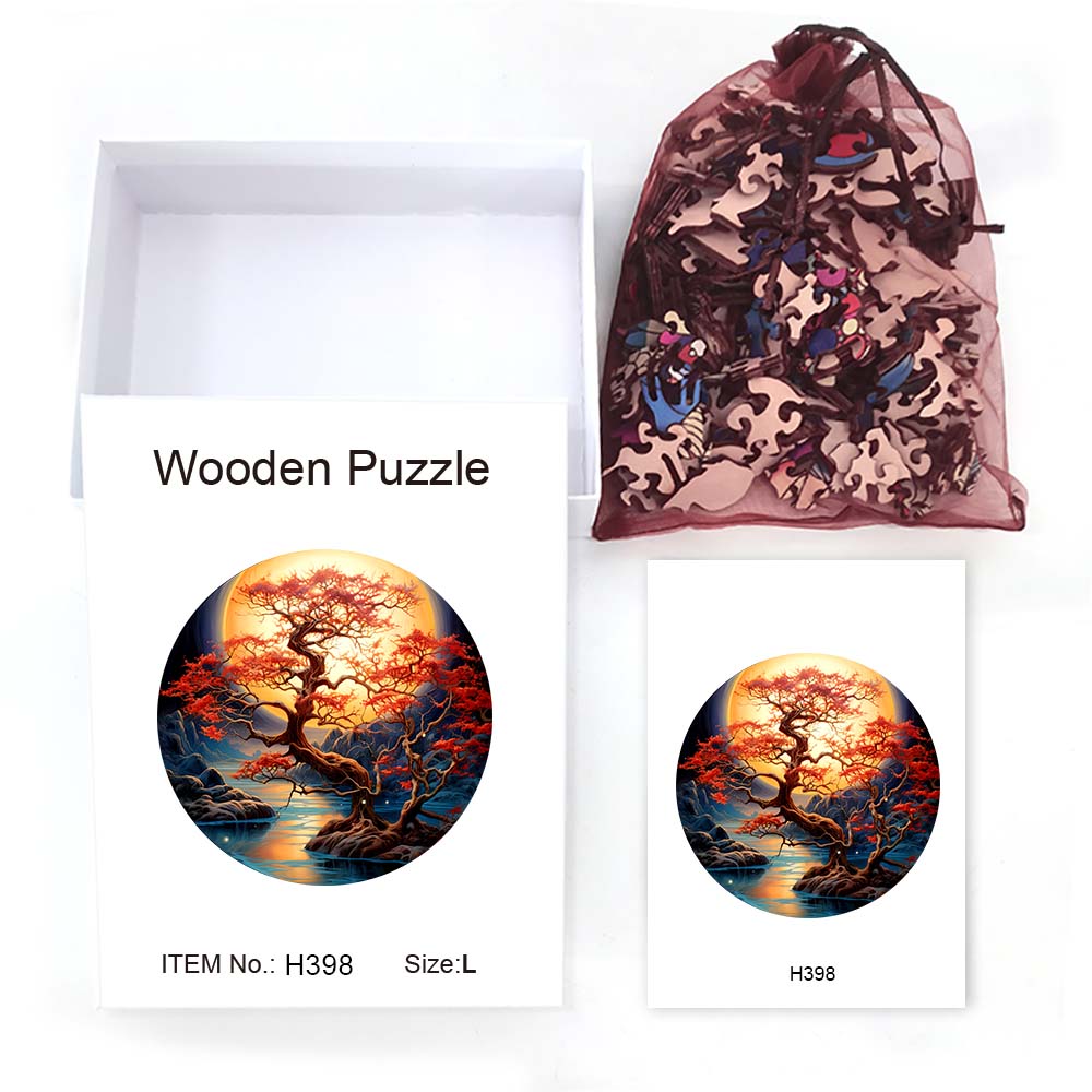 Wooden puzzle Autumn color tree delicate box Valentine's Day Irregular animal shape Christmas puzzle adult decompressi
