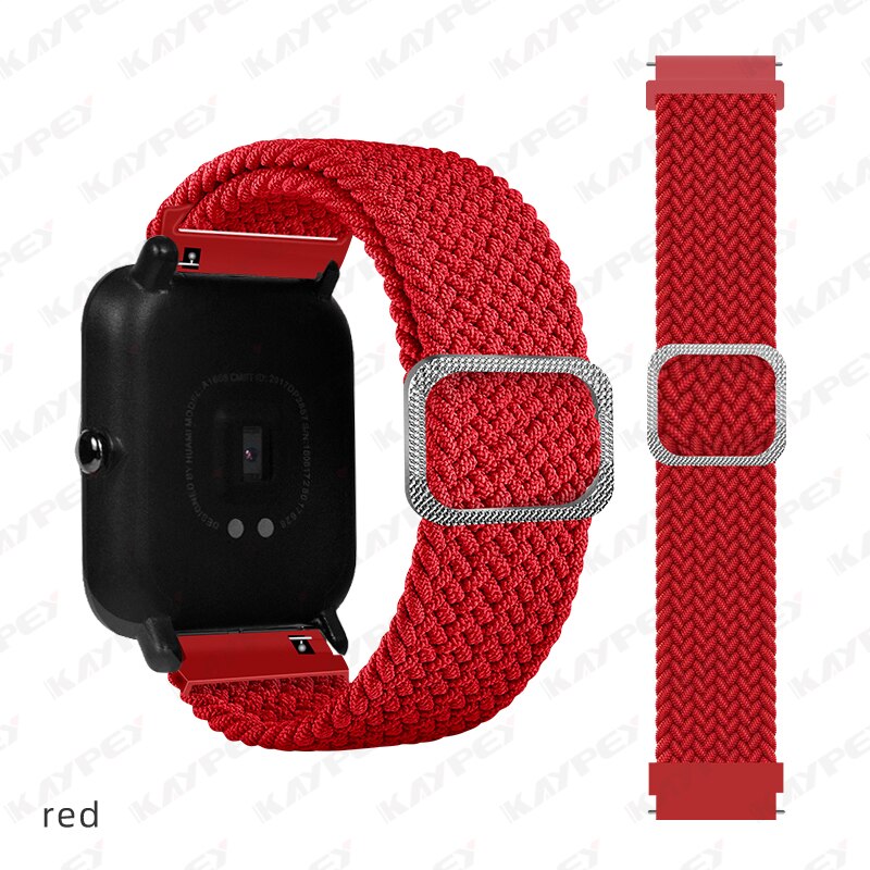 Boucle Solo tressée pour Huami Amazfit GTS 2 2e 2, Mini bracelet de ceinture élastique en Nylon réglable pour Amazfit Bip Lite 1S U pro: 2-Red
