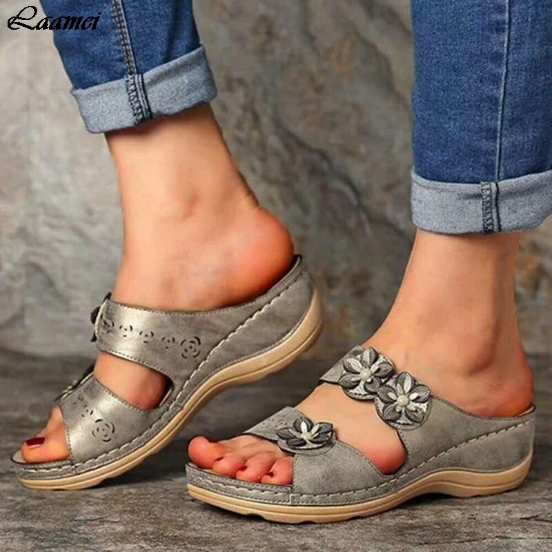 Blomst kvinder sandaler kiler sko til kvinder hjemmesko sommer sko med hæle sandaler klipklapper kvinder strand fritidssko